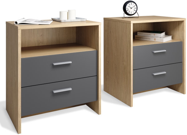 Set of 2 bedside tables Matera Classic oak and Grey graphite
