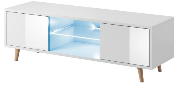 Lowboard Terni M1 in Weiß Matt und Weiß Hochglanz mit LED Beleuchtung in Blau