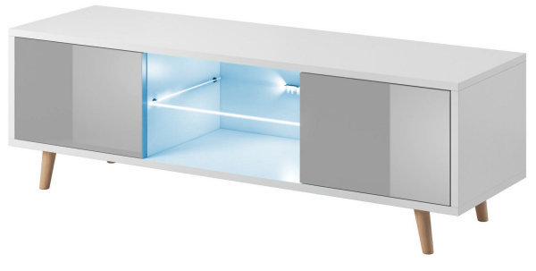 Lowboard Terni M1 in Weiß Matt und Grau Hochglanz mit LED Beleuchtung in Blau