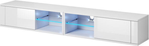 Lowboard Arsizio M2 in Weiß Matt und Weiß Hochglanz mit LED Beleuchtung in Blau