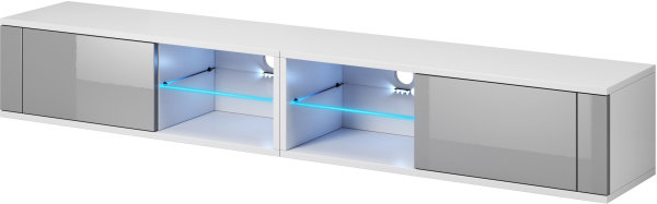 Lowboard Arsizio M2 in Wei&szlig; Matt und Grau Hochglanz mit LED Beleuchtung in Blau