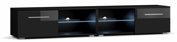 Lowboard Rossano M3 in Schwarz Matt und Schwarz Hochglanz mit LED Beleuchtung in Blau