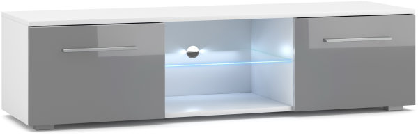Lowboard Rossano M2 in Weiß Matt und Grau Hochglanz mit LED Beleuchtung in Blau