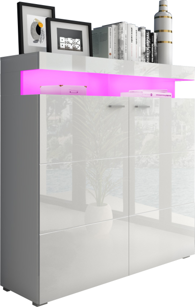 Highboard Mondello in Weiß Matt und Weiß Hochglanz mit LED RGB Beleuchtung