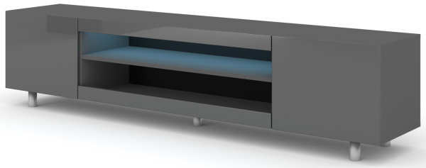 Lowboard Castagneto in Graphit Matt und Graphit Hochglanz LED Beleuchtung in blau
